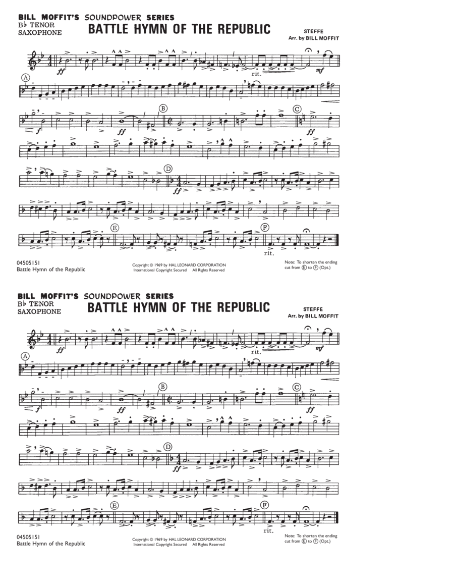 Battle Hymn Of The Republic - Bb Tenor Saxophone