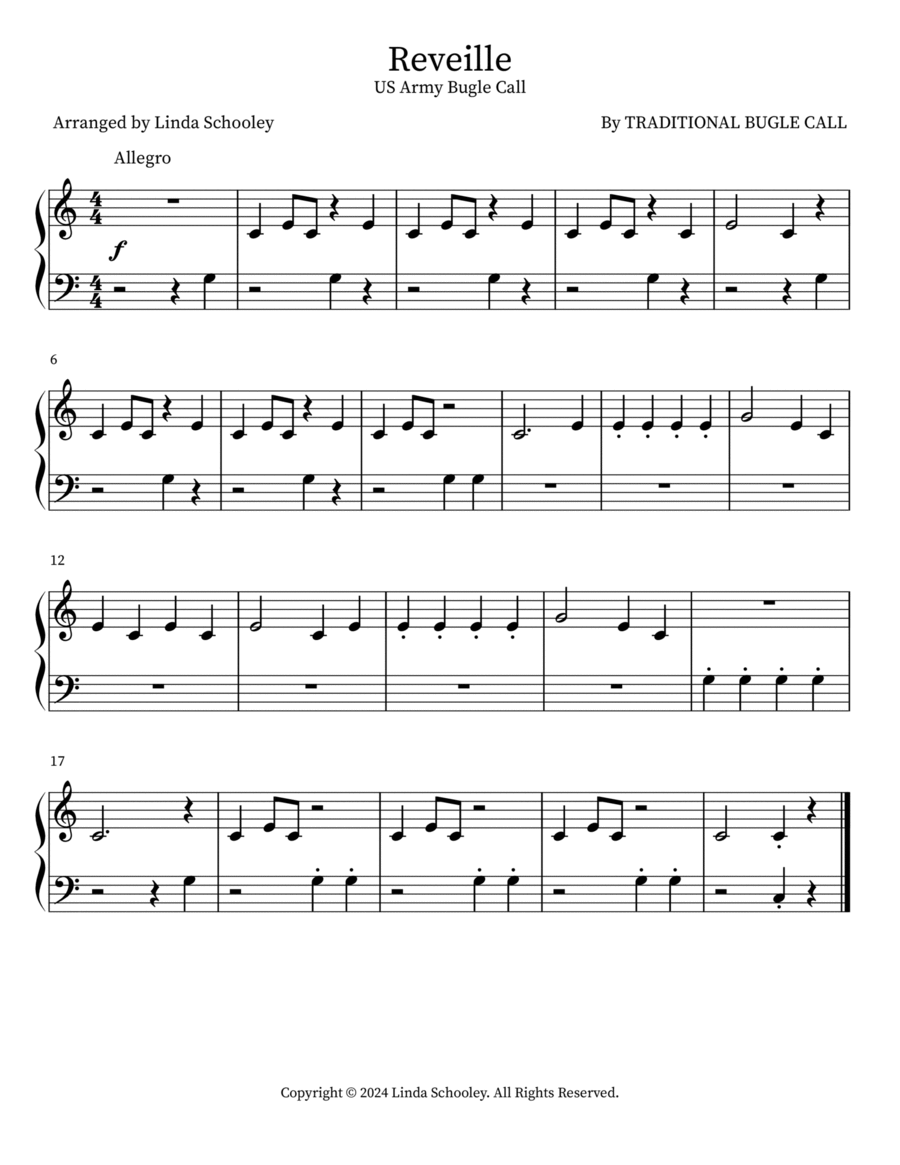 Reveille Easy Piano scores gallery preview page 1