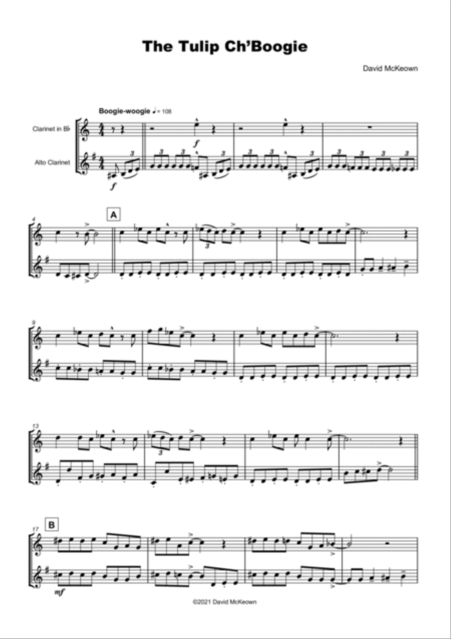 The Tulip Ch'Boogie for Clarinet and Alto Clarinet Duet Clarinet Duet scores gallery preview page 2