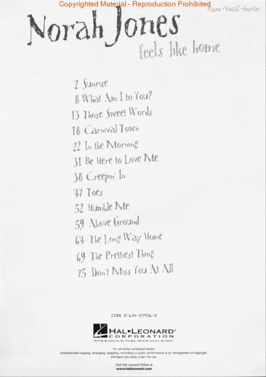 Norah Jones – Feels Like Home Piano, Vocal, Guitar scores gallery preview page 2