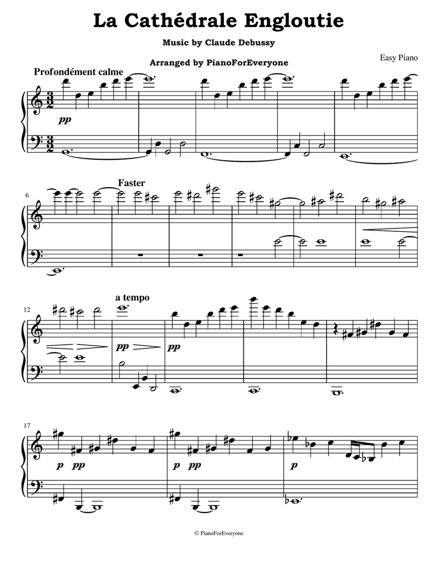 La Cathédrale Engloutie - Debussy (Easy Piano) Easy Piano scores gallery preview page 1