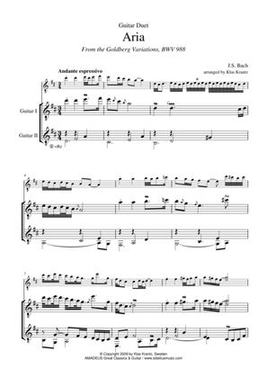 Book cover for Aria (Goldberg var.) BWV 988, ornamented, for guitar duo