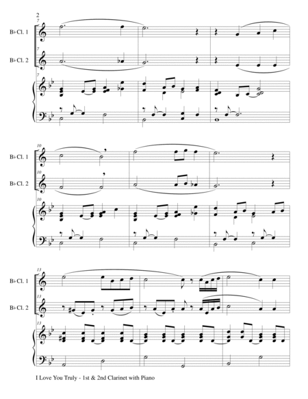 I LOVE YOU TRULY (Trio – Bb Clarinet 1, Bb Clarinet 2, and Piano with Score and Parts) image number null