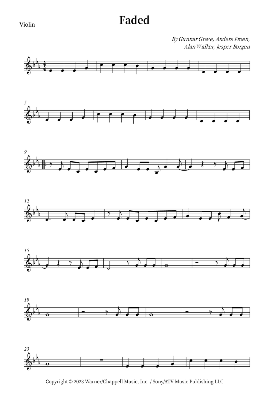 Faded Violin Solo scores gallery preview page 1