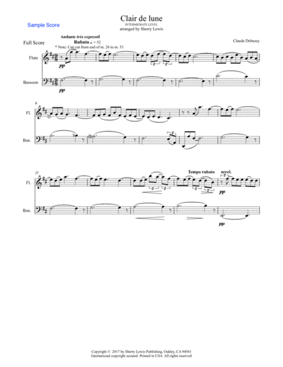 CLAIR DE LUNE﻿, Woodwind Duo, Intermediate Level for a violin and bassoon image number null
