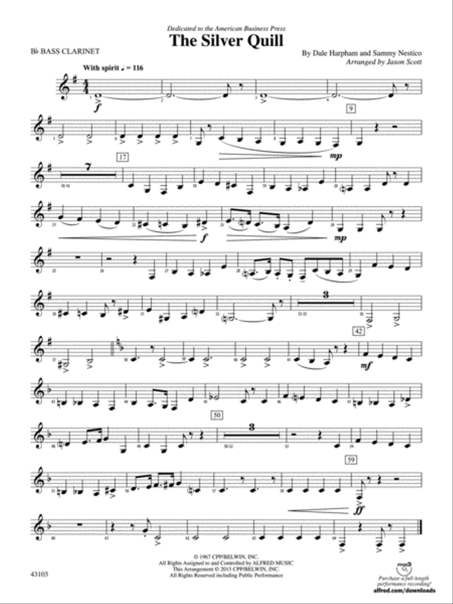 The Silver Quill: B-flat Bass Clarinet Concert Band scores gallery preview page 1