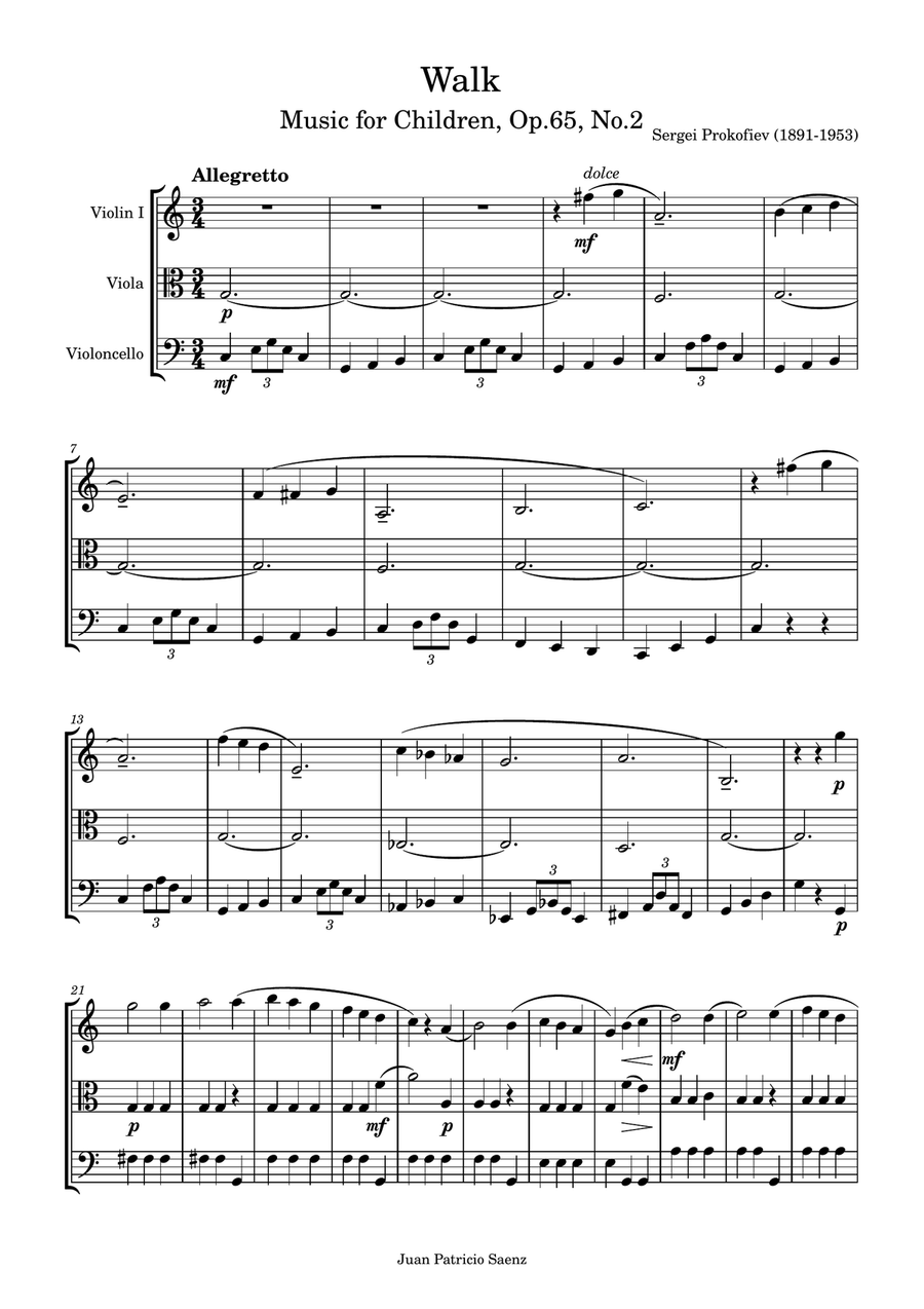 Walk - Music for Children Op.65 No.2 String Trio scores gallery preview page 1