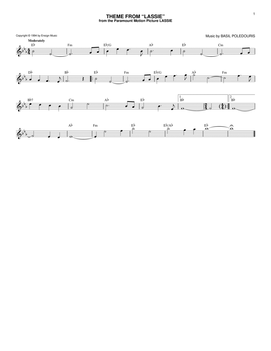 Theme From Lassie Piano scores gallery preview page 1