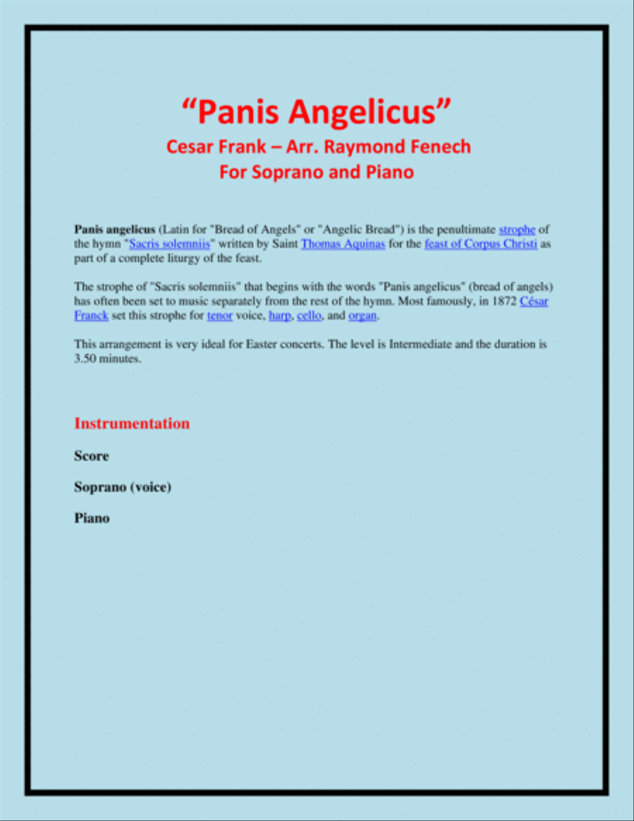 Panis Angelicus - Soprano (voice) and Piano Soprano Voice scores gallery preview page 2