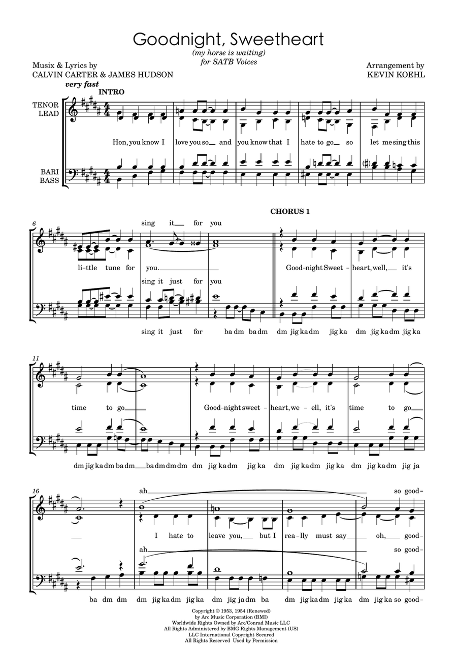 Goodnight, Sweetheart, Goodnight (goodnight, It's Time To Go) 4-Part scores gallery preview page 1
