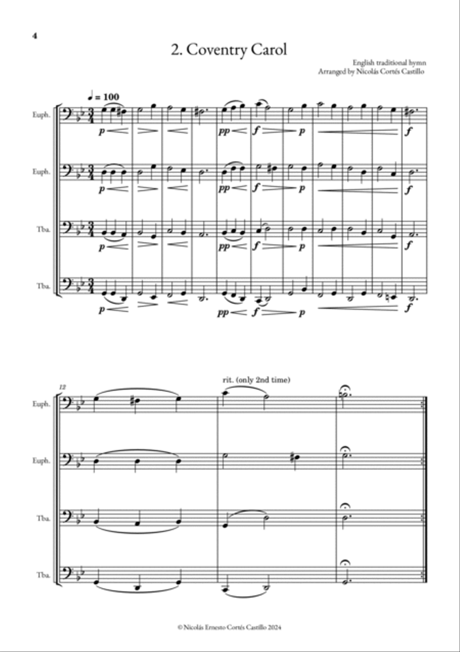 17 Christmas Carols for Tuba Quartet Tuba Quartet scores gallery preview page 5