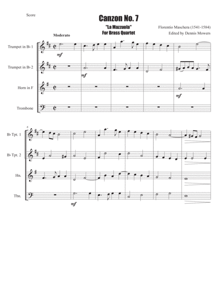 "Canzon No. 7: La Mazzuola" for Brass Quartet - Florentio Maschera image number null