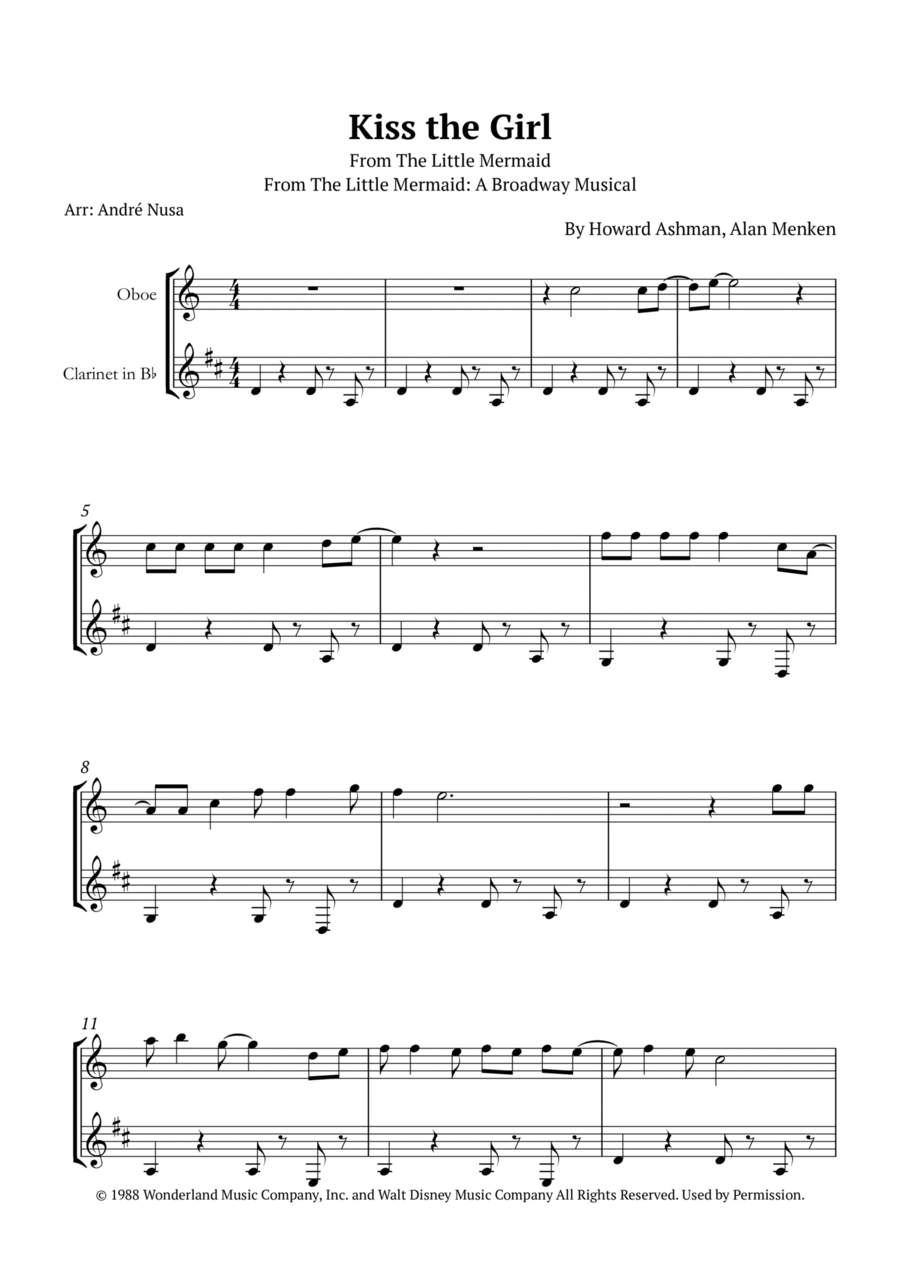 Kiss The Girl Woodwind Duet scores gallery preview page 1