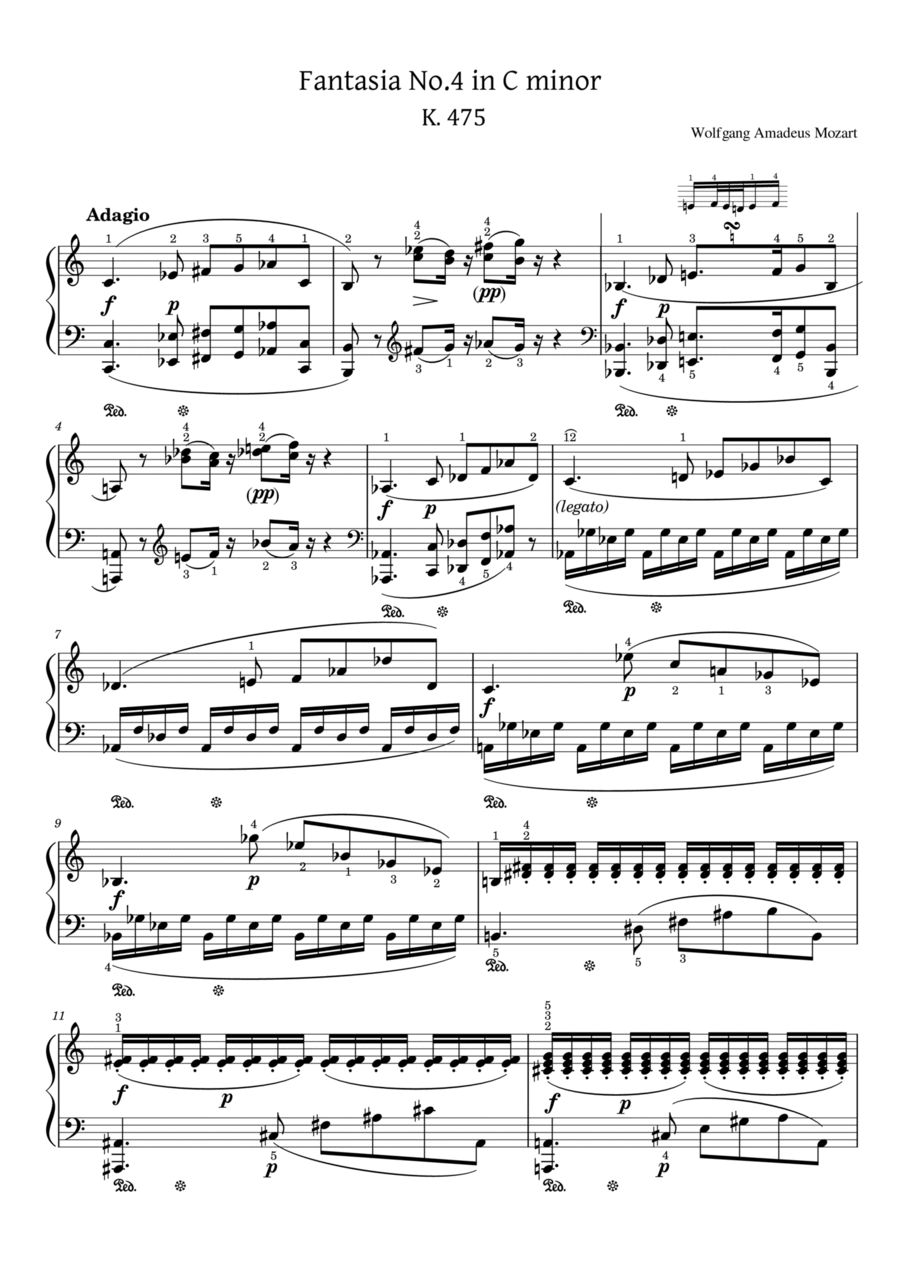Mozart - Fantasia No.4 in C minor, K.475 - Original With Fingered - For Piano Solo Complete Piano Solo scores gallery preview page 1