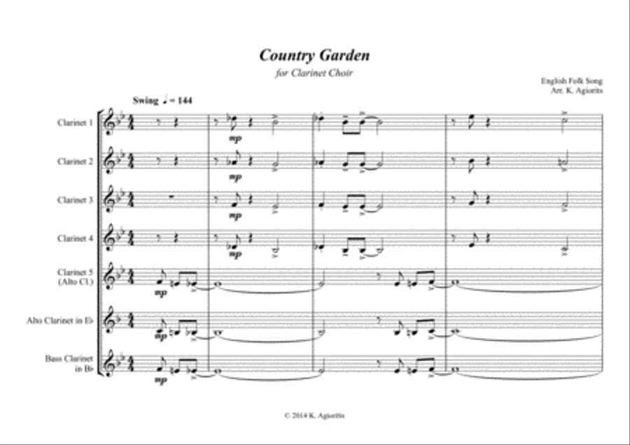 Country Garden - Jazz Arrangement - For Clarinet Choir image number null