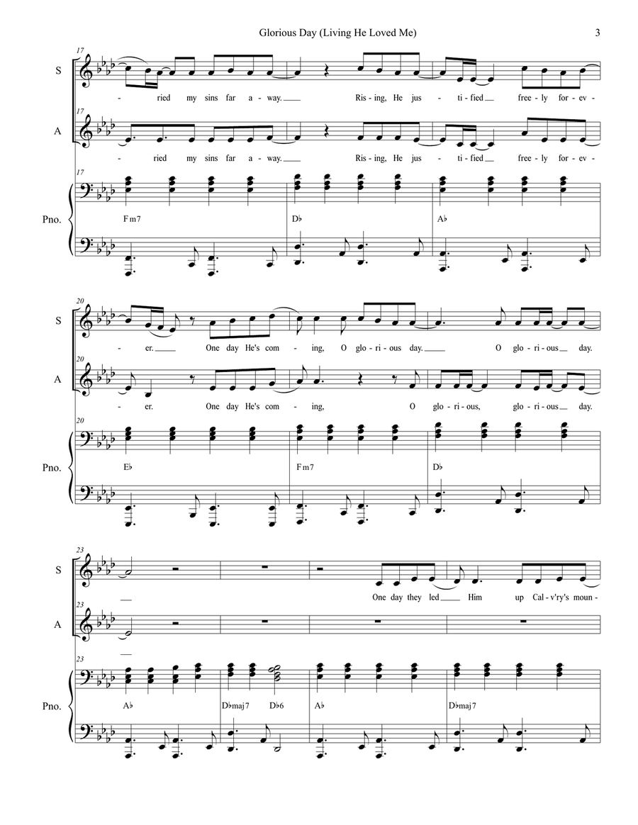Glorious Day (Living He Loved Me) Alto Voice scores gallery preview page 3
