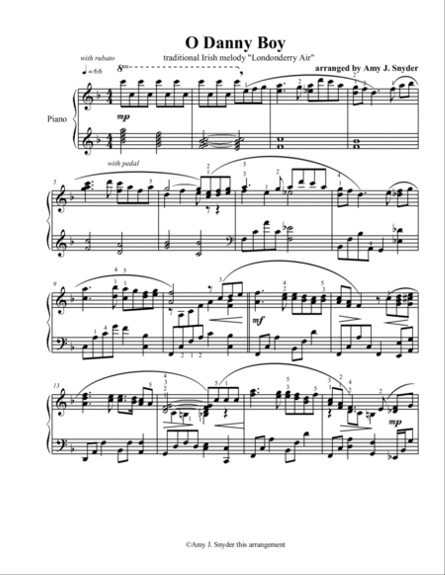 O Danny Boy, (Londonderry Air) piano solo Piano Solo scores gallery preview page 2