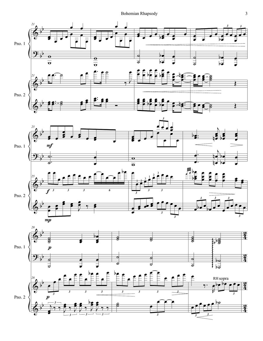 Bohemian Rhapsody Bohemian Rhapsody Piano Duet scores gallery preview page 3