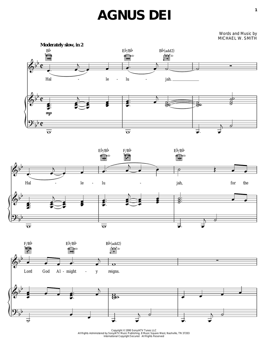 Agnus Dei Piano, Vocal, Guitar scores gallery preview page 1