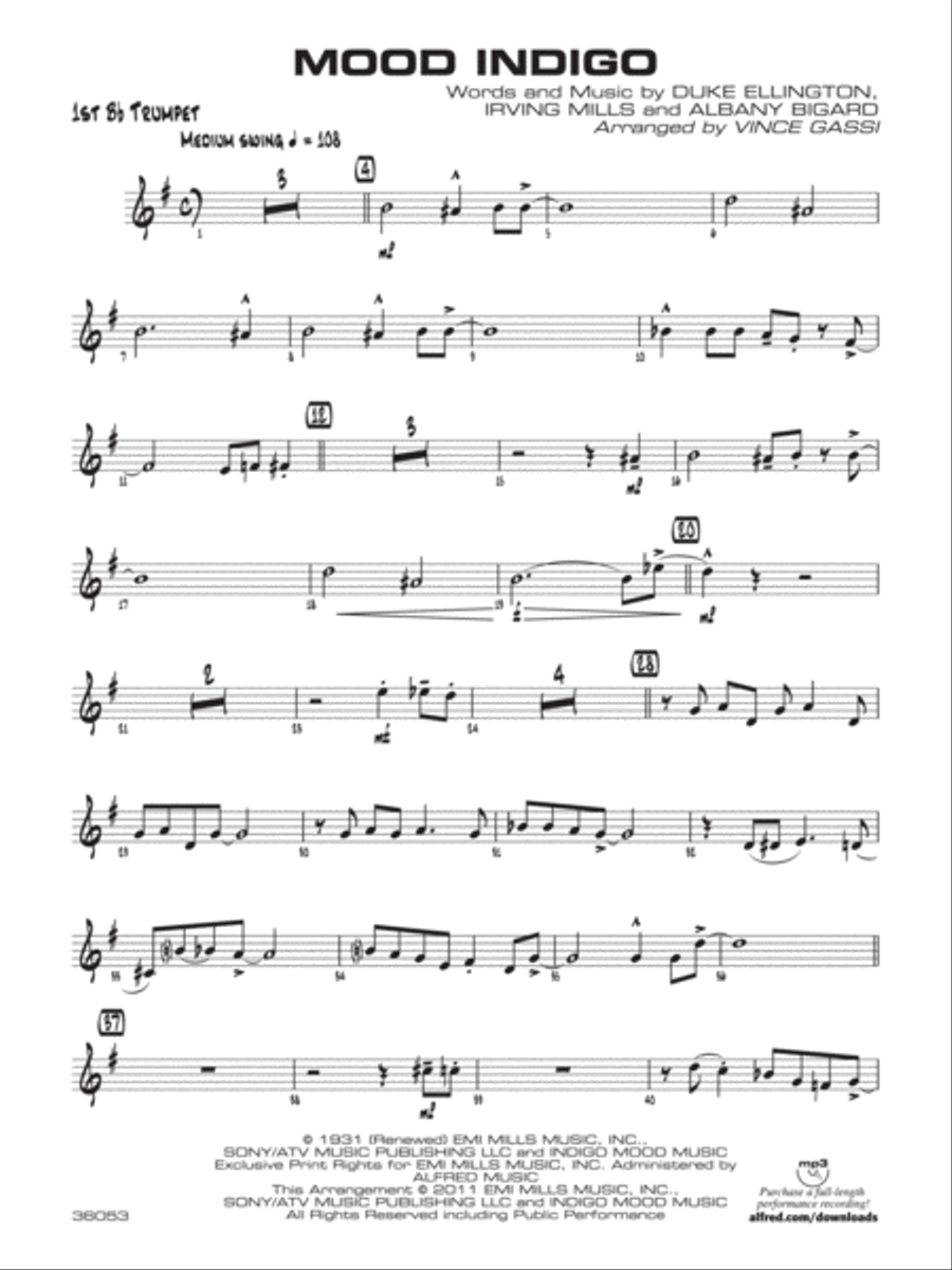 Mood Indigo: 1st B-flat Trumpet Jazz Ensemble scores gallery preview page 1