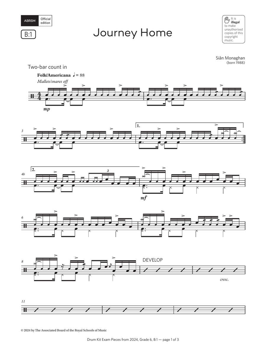 Journey Home (Grade 6, list B1, from the ABRSM Drum Kit Syllabus 2024)