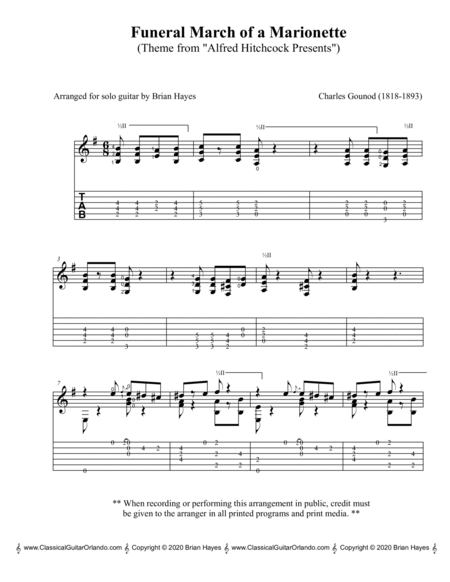 Funeral March of a Marionette (Charles Gounod) (with Tablature)