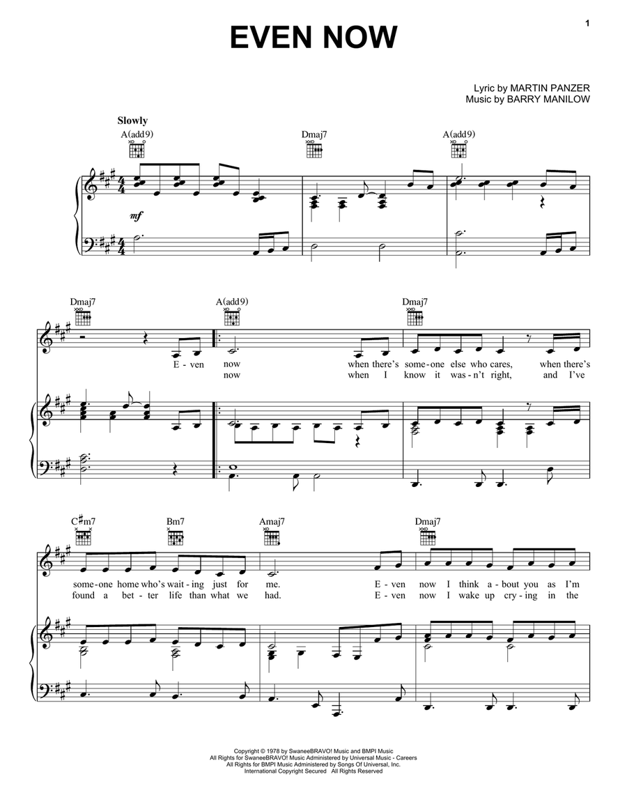 Even Now Piano, Vocal, Guitar scores gallery preview page 1