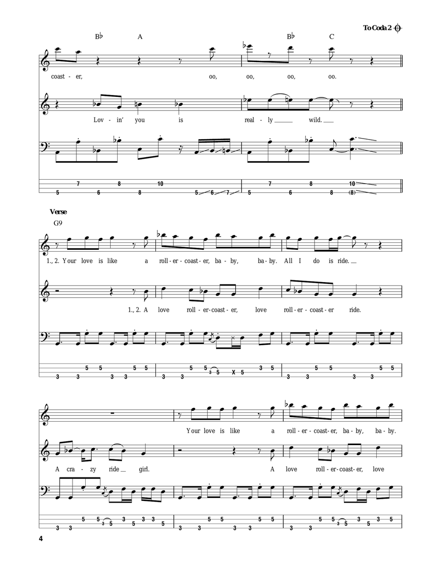 Love Rollercoaster Bass Guitar Tablature scores gallery preview page 4