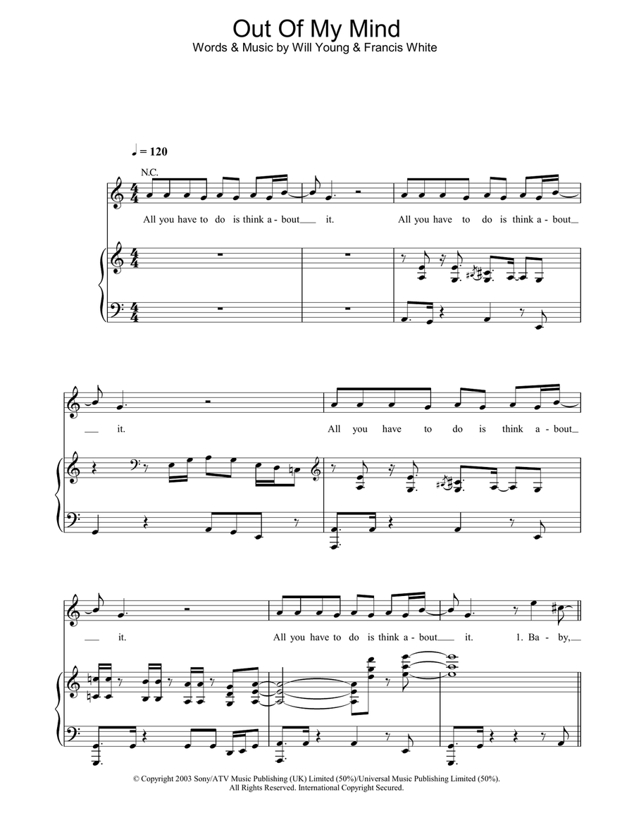 Out Of My Mind Piano, Vocal, Guitar scores gallery preview page 1