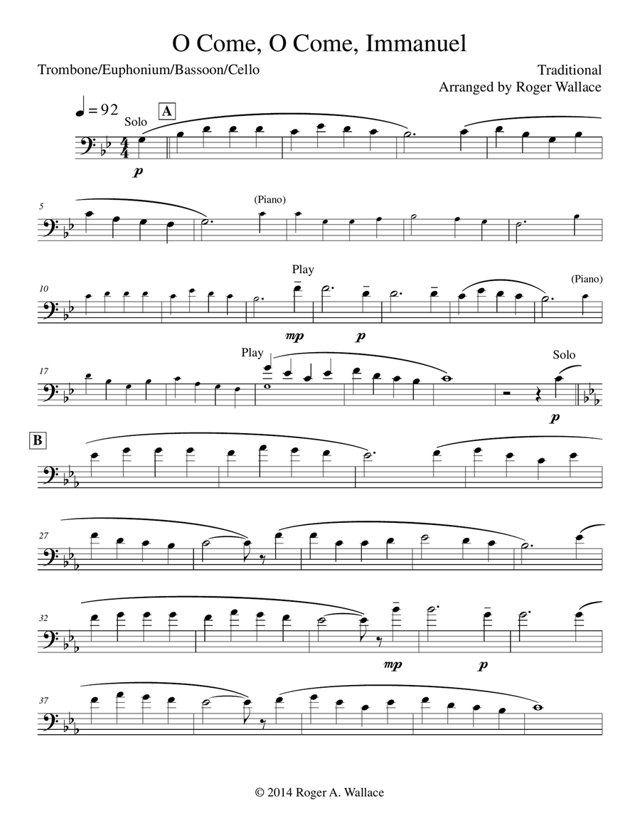 O Come, O Come, Immanuel (Emmanuel) - Trombone & Piano Piano scores gallery preview page 1