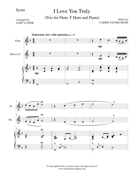 I LOVE YOU TRULY (Trio – Flute, Horn, and Piano with Score and Parts) image number null