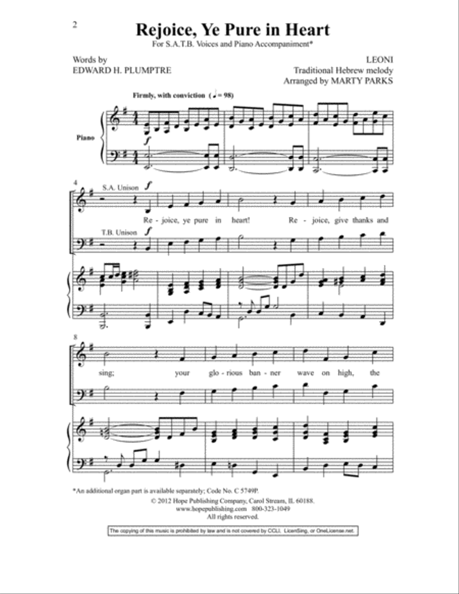 Rejoice, Ye Pure in Heart 4-Part scores gallery preview page 2