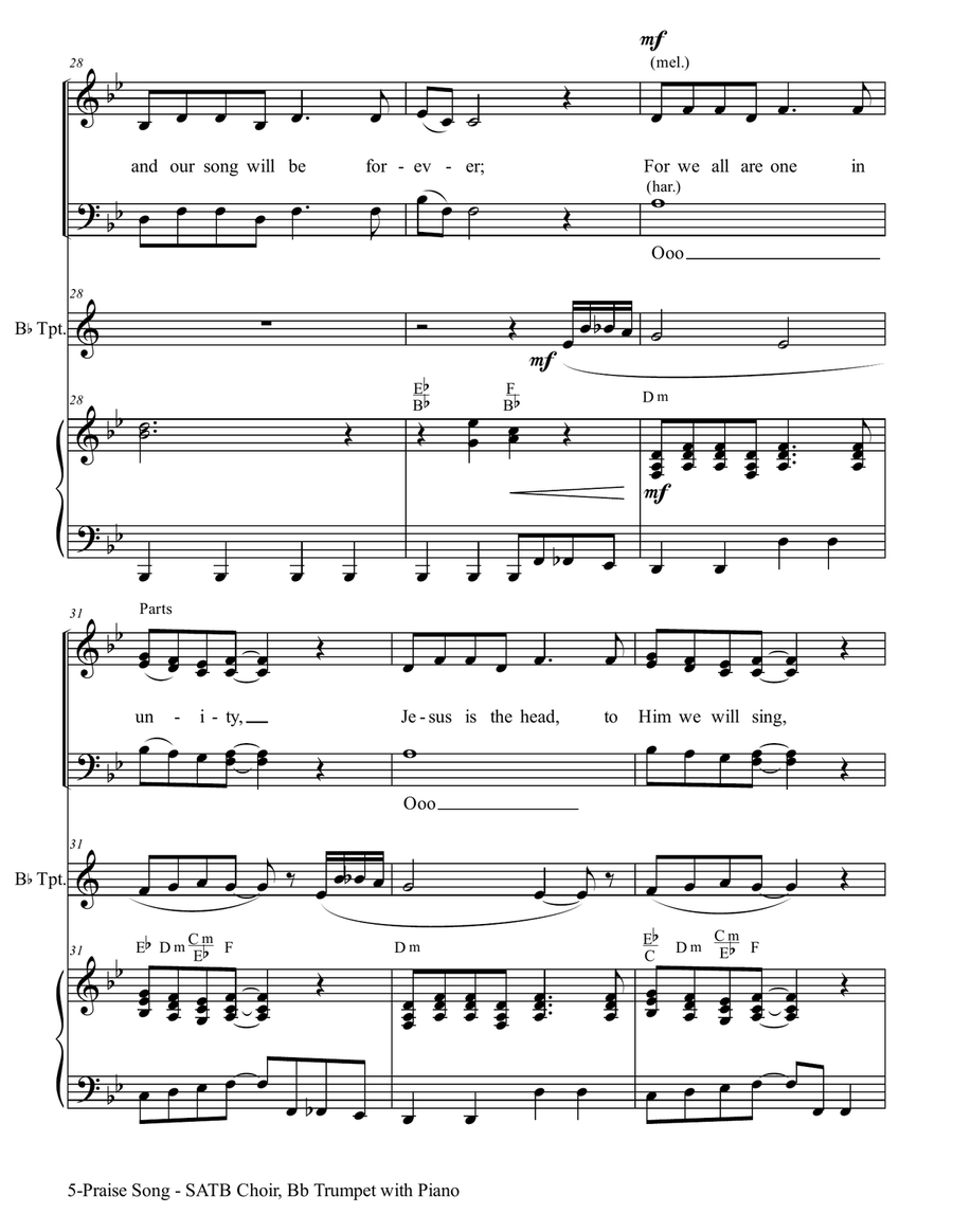 PRAISE SONG (SATB Choir, Bb Trumpet with Piano) 4-Part scores gallery preview page 6