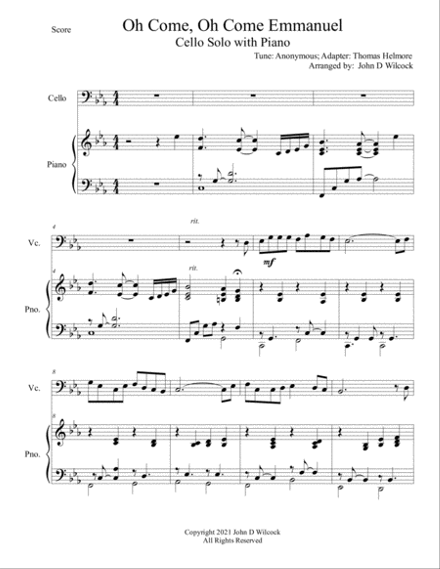 Oh Come, Oh Come Emmanuel - Cello Solo with Piano Piano scores gallery preview page 1