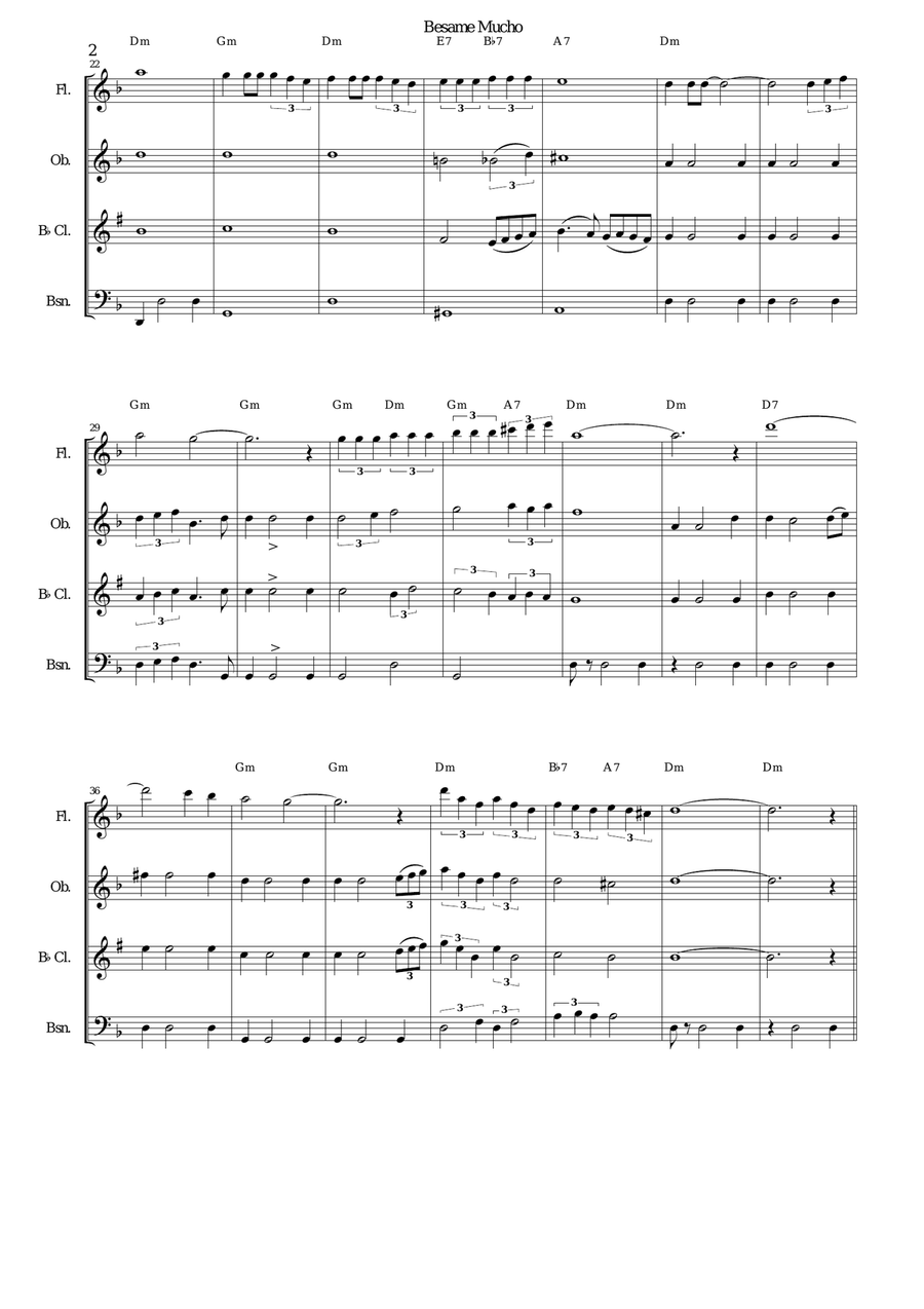 Besame Mucho (Kiss Me Much) Woodwind Quartet scores gallery preview page 2