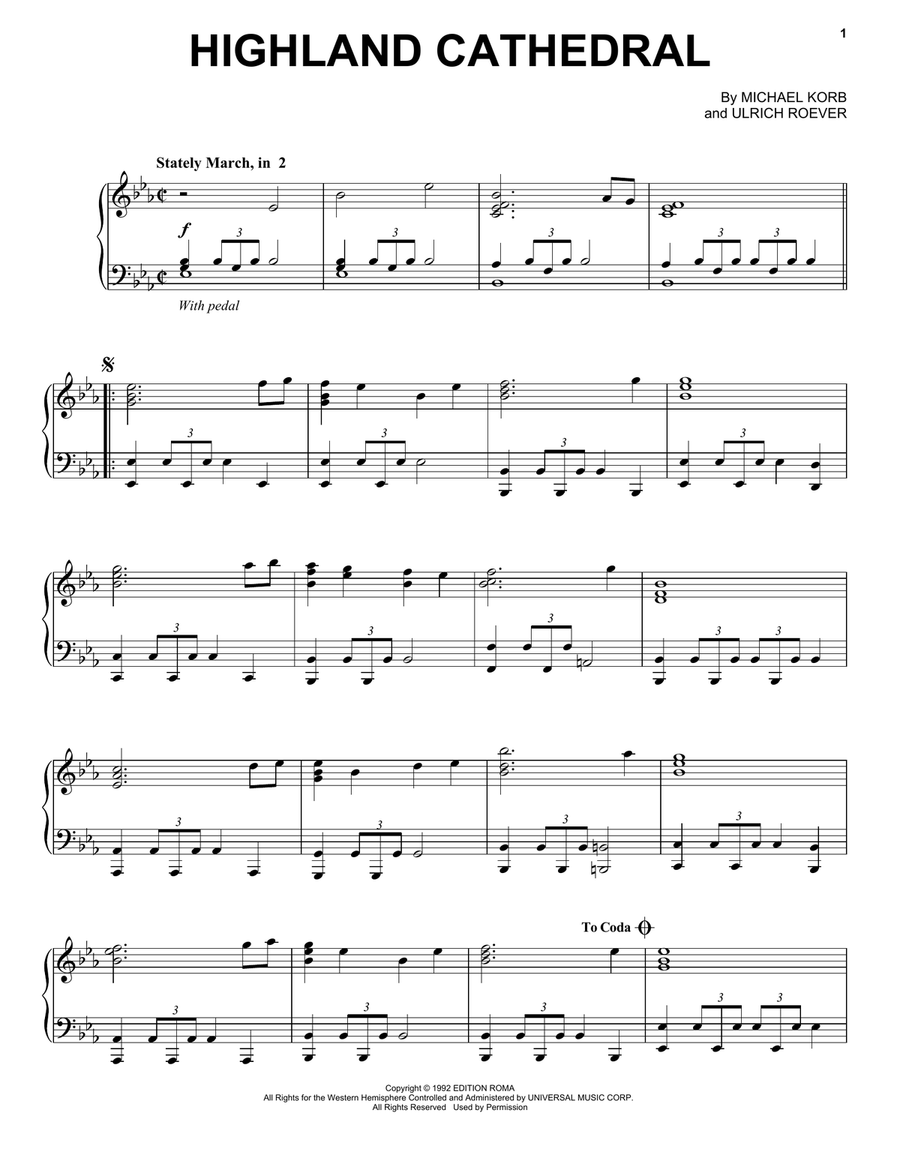 Highland Cathedral Highland Cathedral Piano Solo scores gallery preview page 1