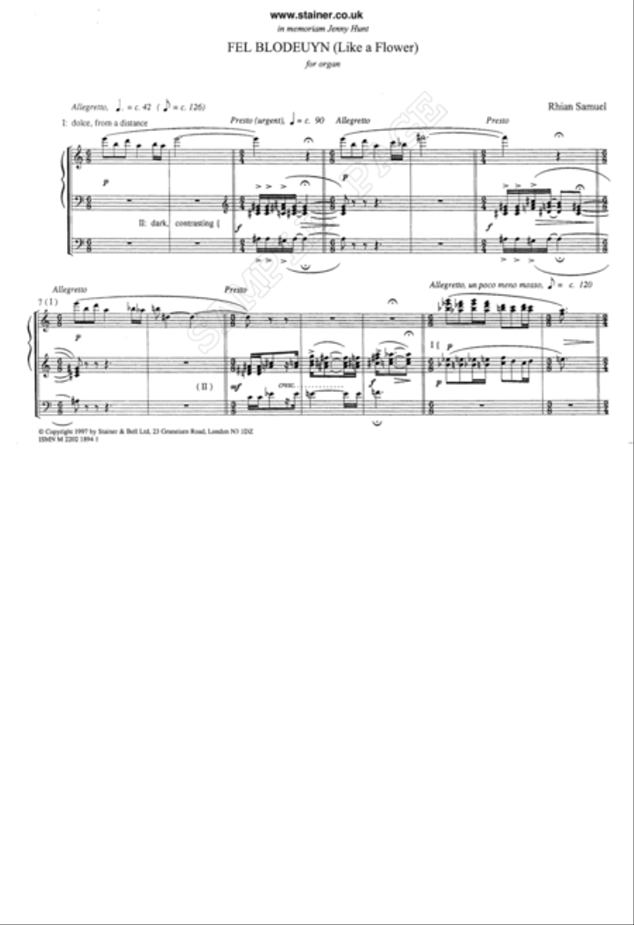 Fel Blodeuyn (Like a Flower) Organ scores gallery preview page 2