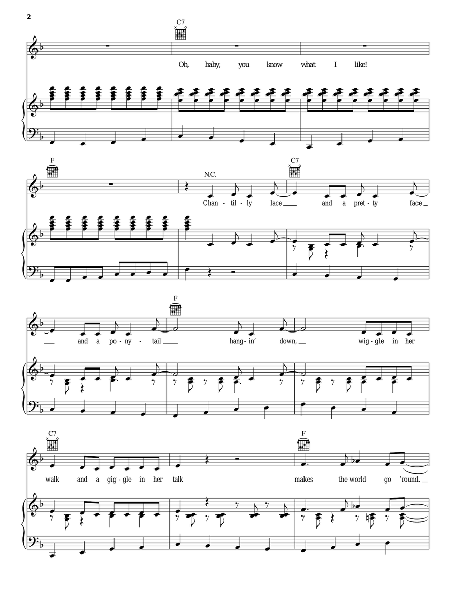 Chantilly Lace Piano, Vocal, Guitar scores gallery preview page 2