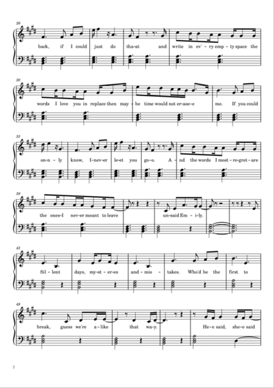 Unsaid Emily Piano Solo scores gallery preview page 2