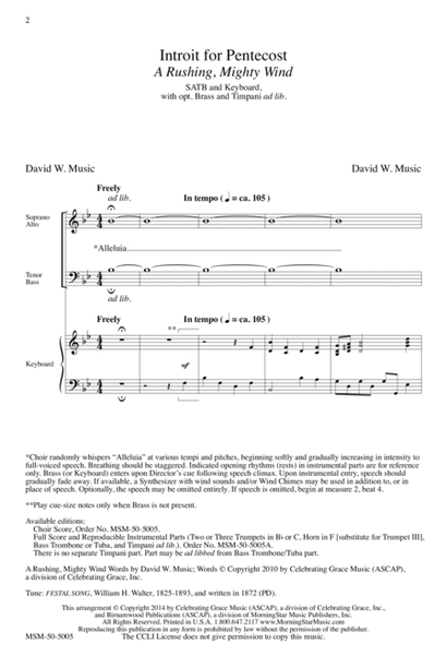 Introit for Pentecost A Rushing, Mighty Wind (Downloadable Choral Score)