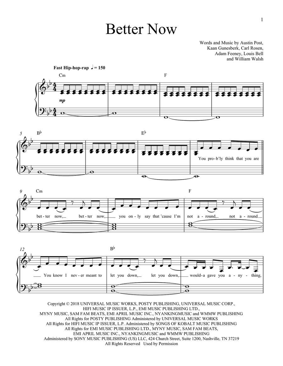 Better Now Easy Piano scores gallery preview page 1