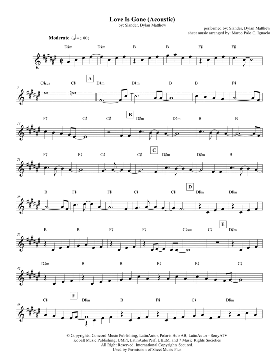 Love Is Gone Piano scores gallery preview page 1