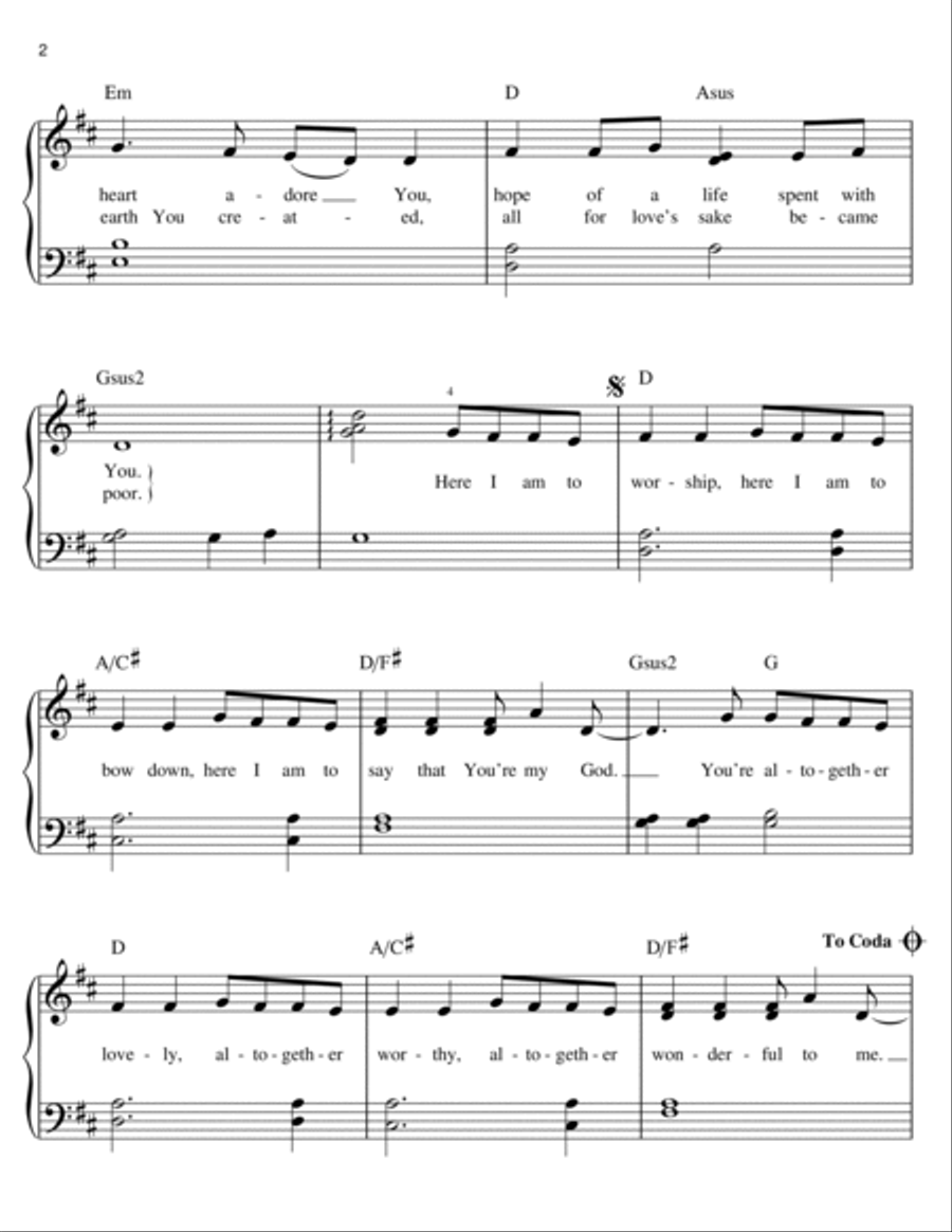 Here I Am To Worship Easy Piano scores gallery preview page 2