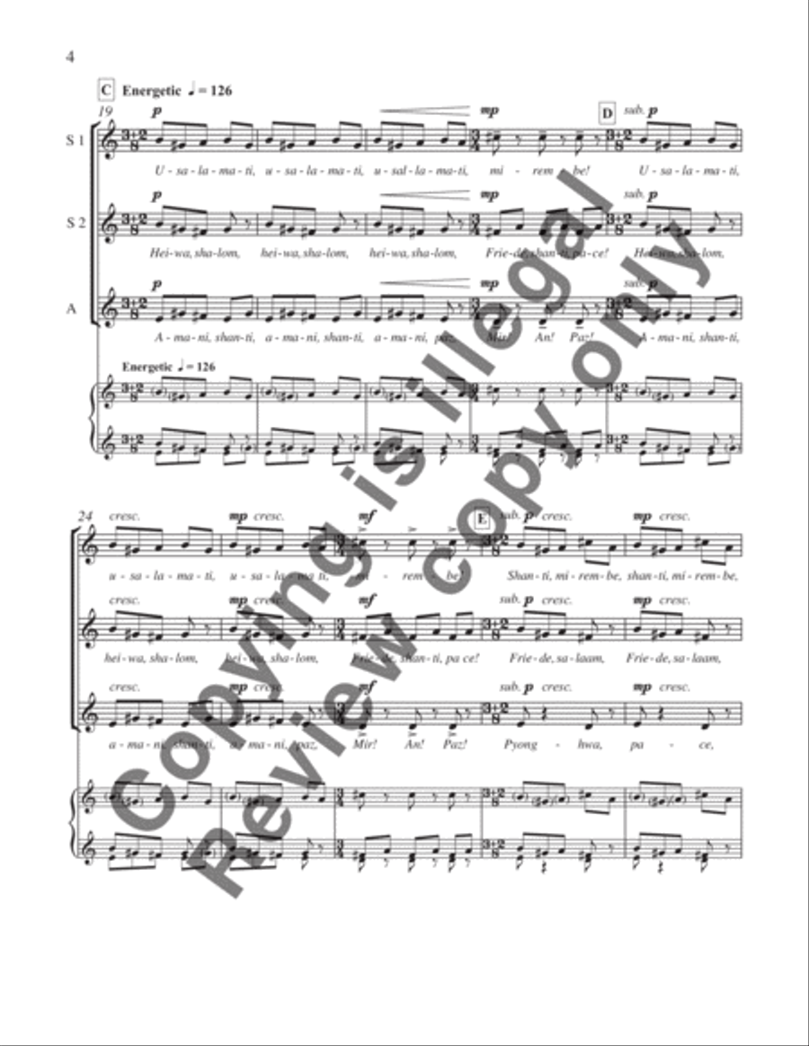 A Vision of Peace: 3. Only One World SSATBB scores gallery preview page 4