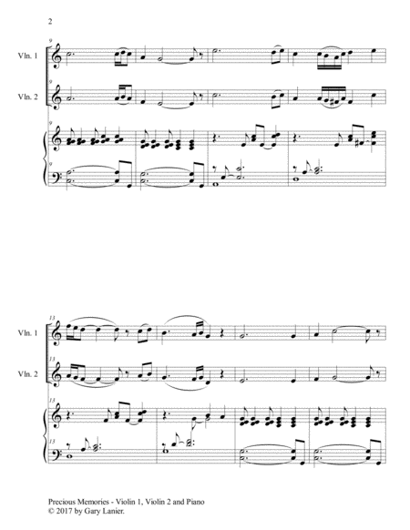 Precious Memories (Trio - Violin 1, Violin 2 & Piano with Score/Parts) image number null