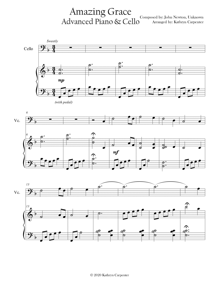 Amazing Grace (Advanced Piano & Cello) Piano scores gallery preview page 1