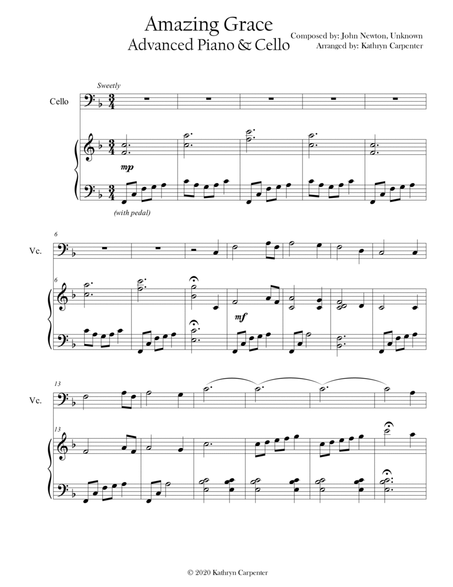 Amazing Grace (Advanced Piano & Cello) image number null