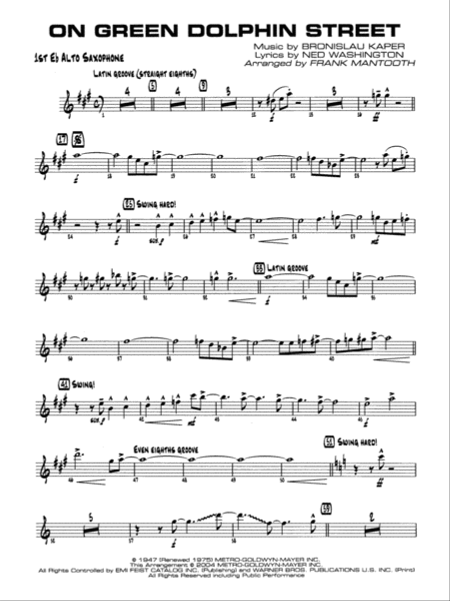 On Green Dolphin Street: E-flat Alto Saxophone Jazz Ensemble scores gallery preview page 1
