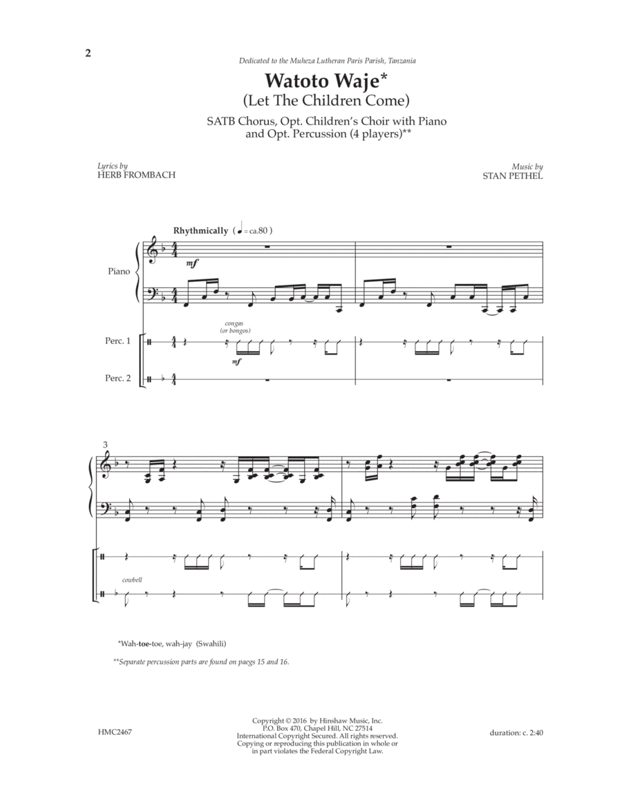 Watoto Waje (Let The Children Come) 4-Part scores gallery preview page 1