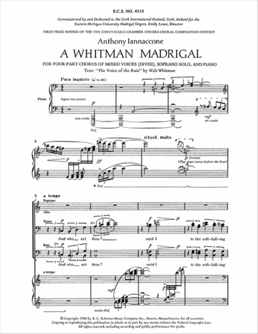 A Whitman Madrigal 4-Part scores gallery preview page 1